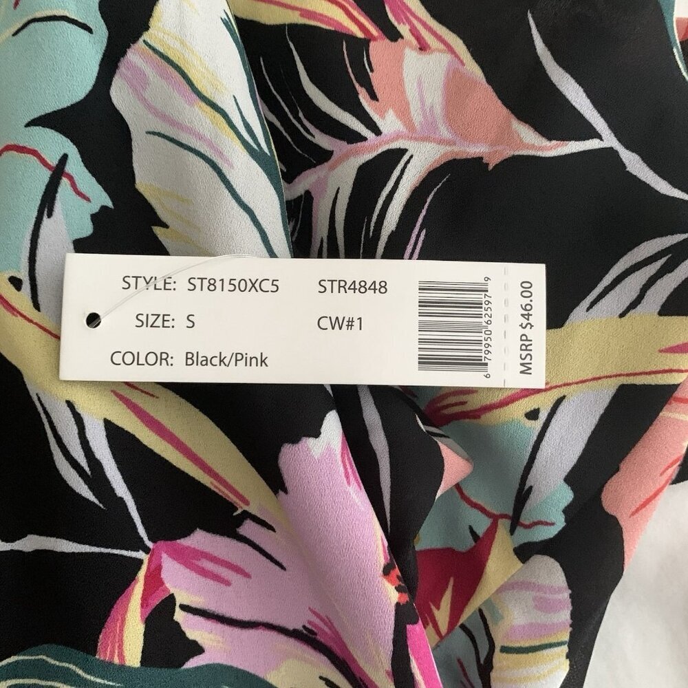 Zac & Rachel Small Black Tropical Floral Lined Sleeveless Tank Blouse Tunic NWT - Picture 7 of 10
